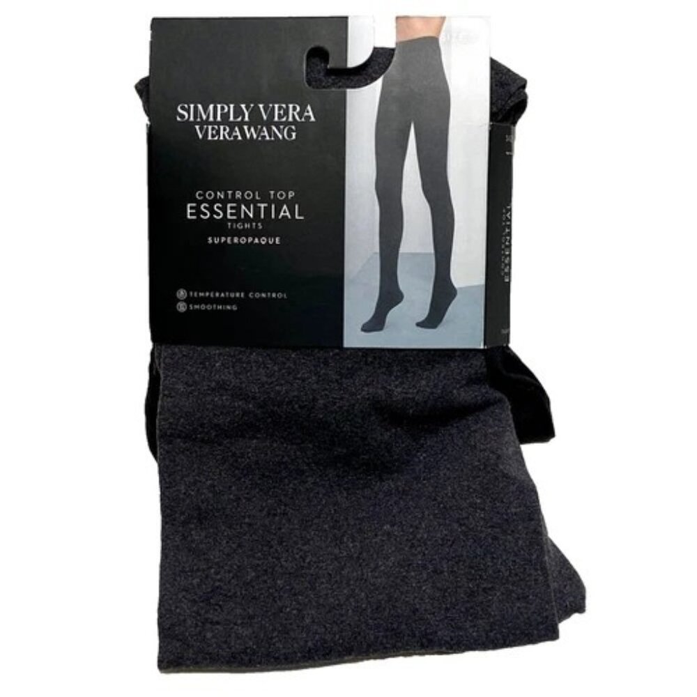 Simply Vera Wang Control Top Tights Sz 5 Grey Heather Super Opaque Smoothing NWT